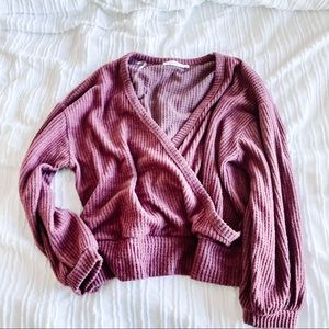 DOWN THE ROAD THERMAL KNIT DRAPE TOP - PLUM